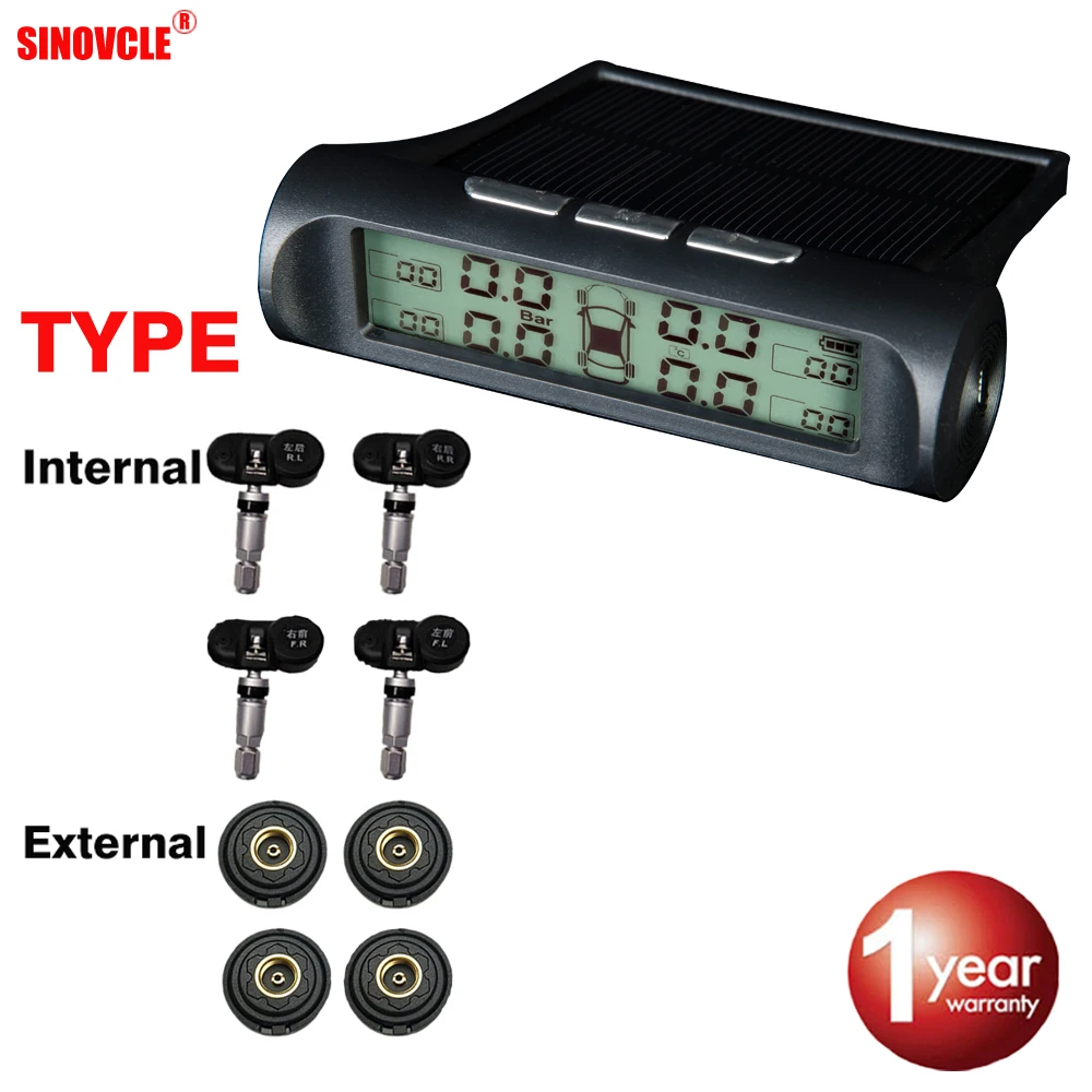 

Sinovcle Car Tire Pressure Alarm Monitor System TPMS Backlight Digital Display Solar Energy Power USB Charger