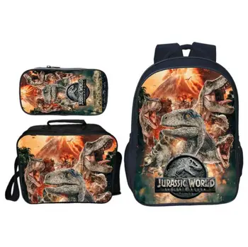 

3Pcs/Set Hot Sale Animal Printing Jurassic World Kids School Bags Dinosaur Boys Backpack for Children Schoolbag for Girl Bookbag