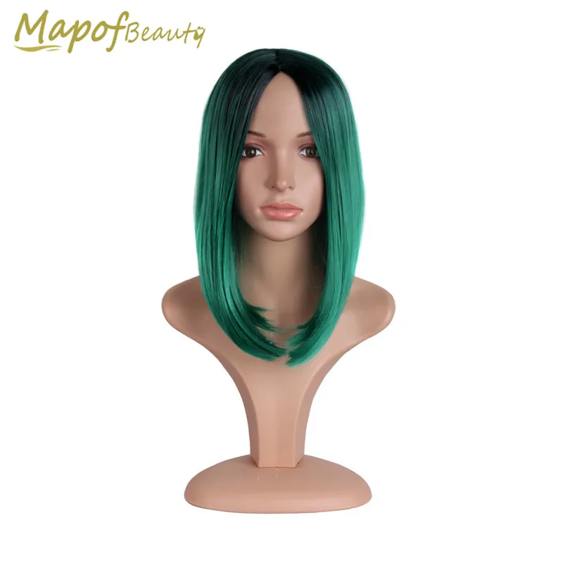 

14" Black Green Red Wig Women Bob Short Straight Cosplay Wig Halloween Party Synthetic Hair Heat Resistant Peruca MapofBeauty
