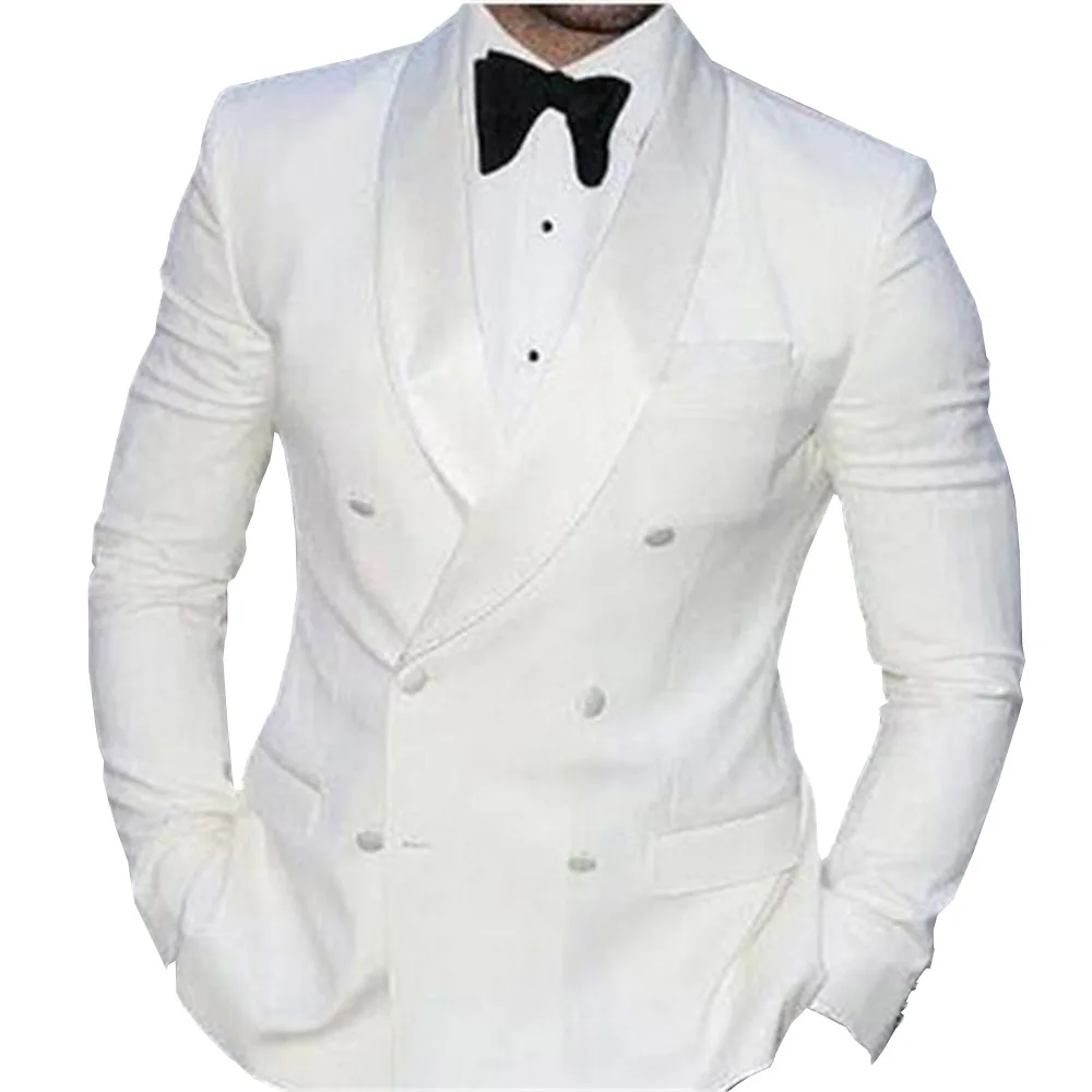 Мужские костюмы 2 шт двубортный Блейзер смокинги для свадьбы официальные деловые костюмы Новинка - Цвет: White-2