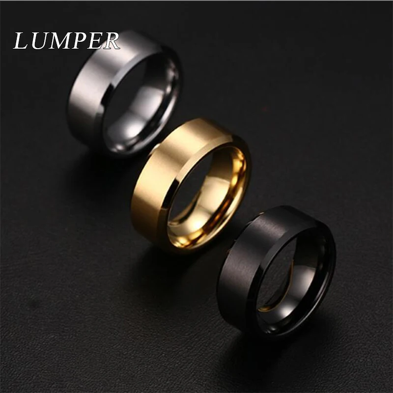 

LUNPER High Quality Titanium Stainless Steel Rings Black For Lovers Simple Design ring Gold Black Steel Color Smart US Size 6-13
