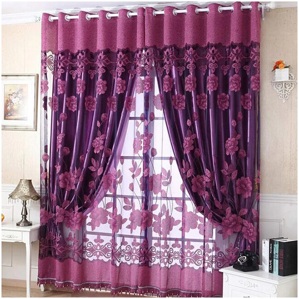 1 сторона рулонные шторы комнаты шторы-разделитель модный принт цветочный вуаль занавес двери умный дом жалюзи украшение дома - Цвет: Dark purple
