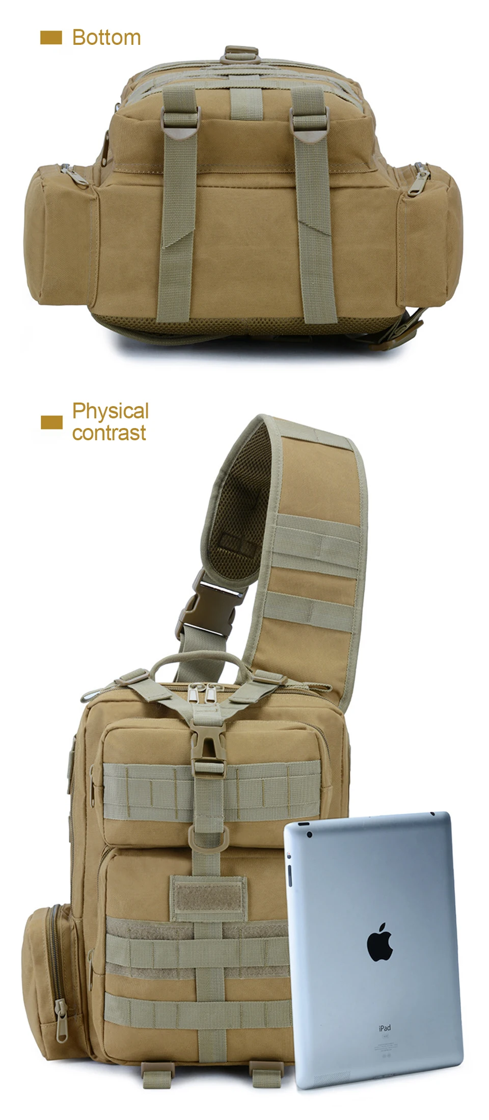 Outdoor Sports Tactical Bag Military Bags Assault Camouflage Bagpack Waterproof Shoulder Bag Pack Molle Messenger Chest Daypack (10)