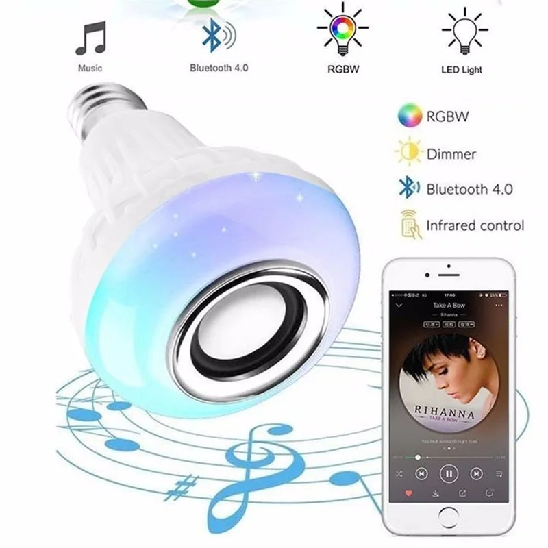 E27 Смарт RGB беспроводной Bluetooth динамик лампа Музыка Воспроизведение затемнения светодиодный RGB Музыка лампа светильник с 24 клавишами дистанционного управления