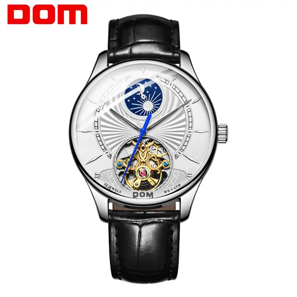 

DOM Relogio Masculino Automatic Mechanical Men Watches Waterproof Genuine Leather Wristwatch Automatic Watch Men M-1260L-7M