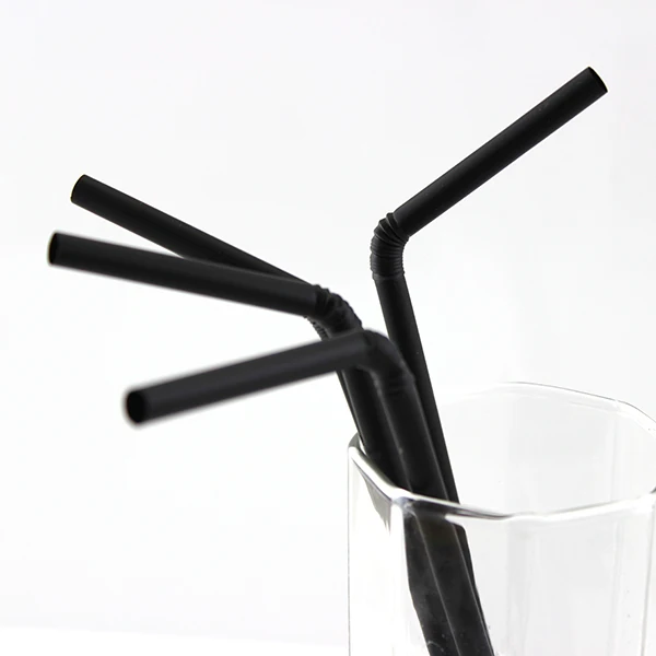 100pc Black flexible drinking straws plastic 8'' long cocktail