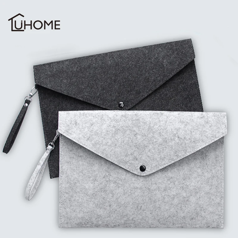 

Wool Felt A4 File Folder Big Capacity Document Bag Simple Business Briefcase Paper Ipad Storage Organizer Snap Bag