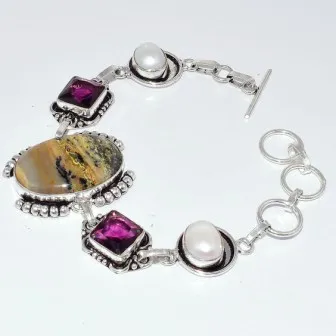 

Amethysts & Pearls & Jaspers Bracelet , 20.3 cm, B3250