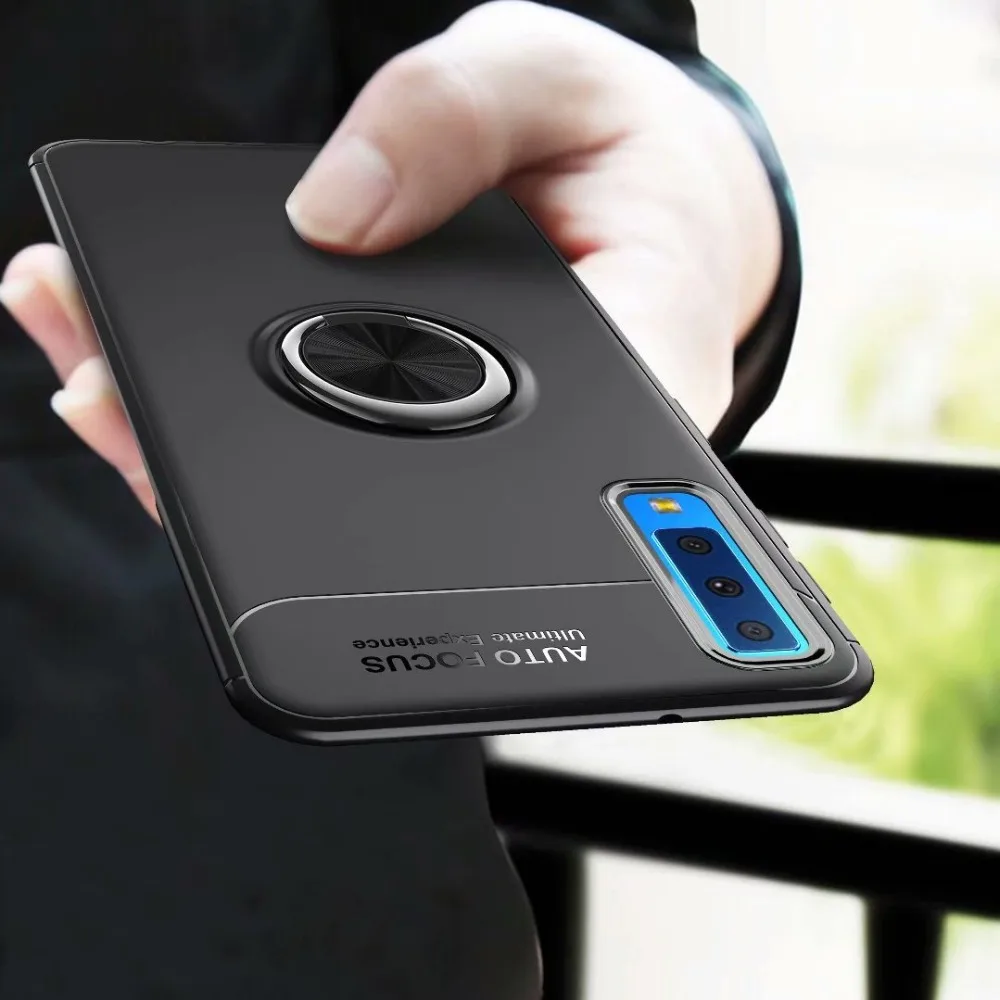 

For Samsung Galaxy A7 2018 A750 Case Rotating Finger Ring Holder Soft Silicone Matte Back Cover For Samsung A7 2018 SM-A750 Case