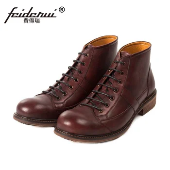 

2018 Vintage Designer Round Toe Man High-Top Outdoor Riding Shoes Cowboy Genuine Leather Men's Handmade Ankle Boots SS148