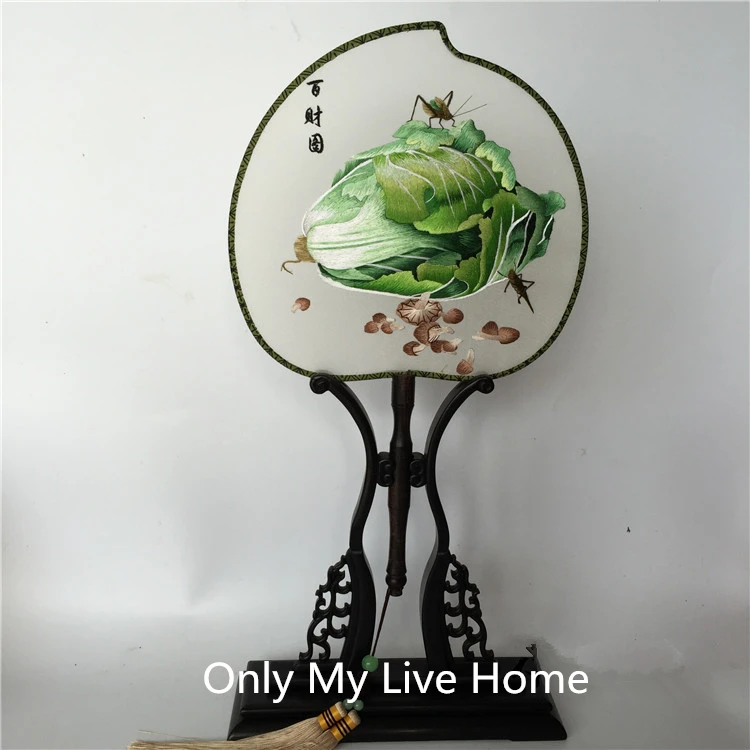 

Heart shaped Chinese Decorative Fan Craft Fine Handmade Double Embroidery Natural Silk Hand Fan Wedding Handle Gift Fan Women