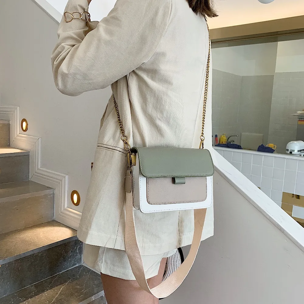 التباين اللون بو الجلود Crossbody حقائب للنساء 2019 رسول حقيبة كتف السيدات المحافظ و حقائب مع 2 قطعة أحزمة