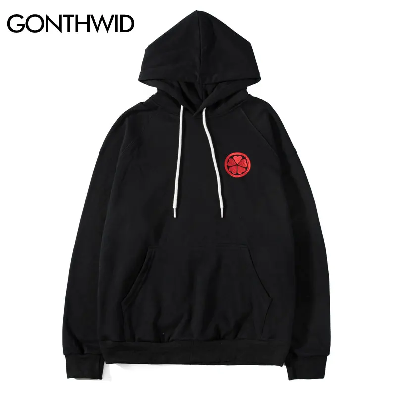 GONTHWID Embroidered Cranes Cherry Blossoms Thin Sweatshirts Pullover Hoodies Harajuku Streetwear Hooded Sweatshirt Casual Tops
