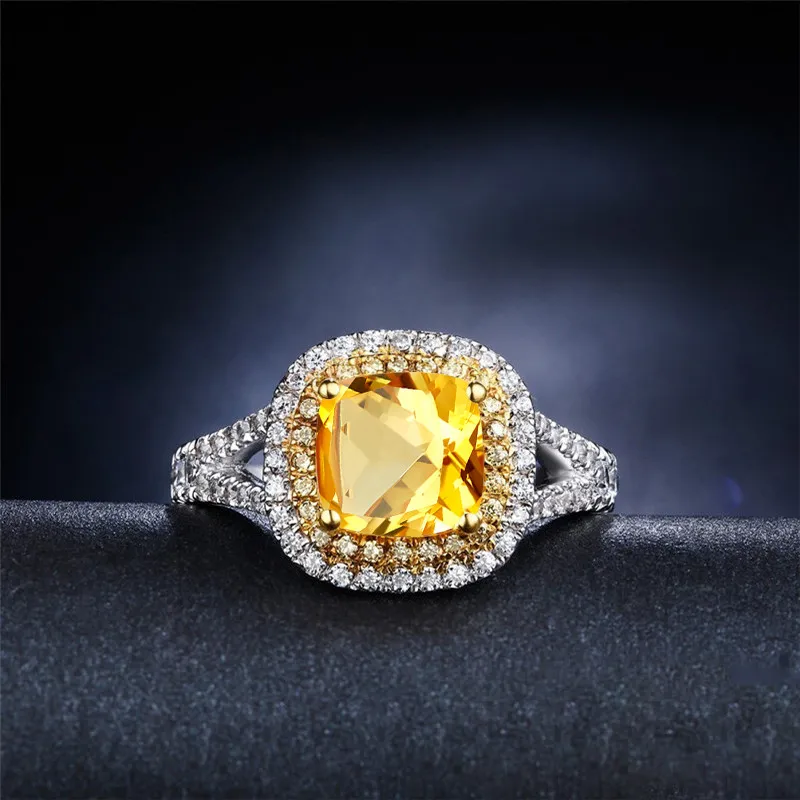 AINUOSHI натуральный цитрин квадратное кольцо 2.5ct Подушка драгоценные камни Обручение вечерние Для женщин ювелирные изделия 925 пробы серебро желтое кольцо ореола