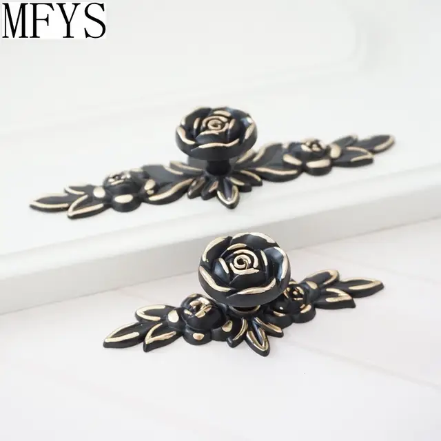 Online Shop Shabby Chic Dresser Drawer Knobs Pulls Black Gold Rose