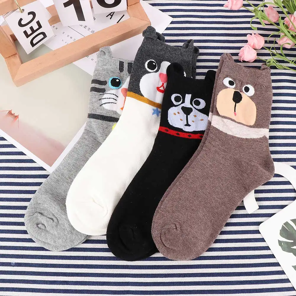 

Female Girls Ankle Socks Cute Animal Women Cartoon Cat Dog Pattern Comfortable Floor Socks Cotton Blend Striped Socks