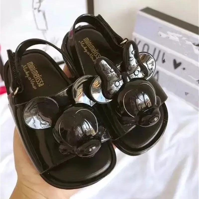 Mini Melissa/Новинка года; Летние прозрачные сандалии для девочек; Белоснежка; детская прозрачная обувь; мини Мелисса; симпатичная обувь с принцессой; дышащая обувь - Цвет: black
