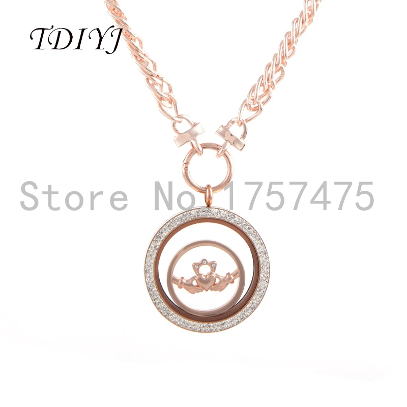TDIYJ-New-Rose-Gold-Double-Crystal-Locket-Pendant-Necklace-with-My-Coin-25mm-and-Twist-Chunky