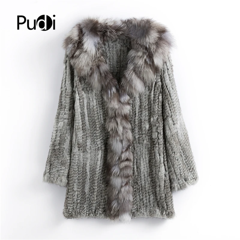 

CT903 Pudi 2019 new autumn women genuine rabbit fur coat with real fox fur collar lady casual coat free shipping