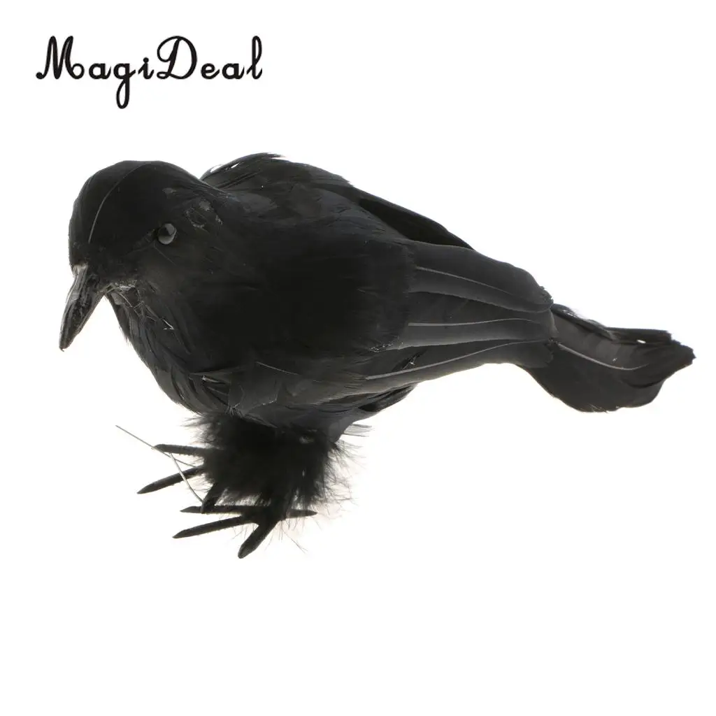 Lifelike Size Full Body Halloween Decoration Bird Fake Black Feathered Crows Ravens Indoor Outdoor Holiday Decor Ornament