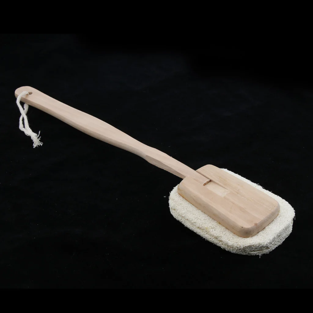 Natural Loofah Detachable Long Wood Handle Massage Brush Back Scrubber Sponge Exfoliating Puff