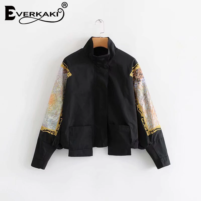 

Everkaki Boho Embroidery Jackets Coat Women Black Loose With Pockets Bohemian Coats Jackets Vintage Female 2019 Autumn Winter