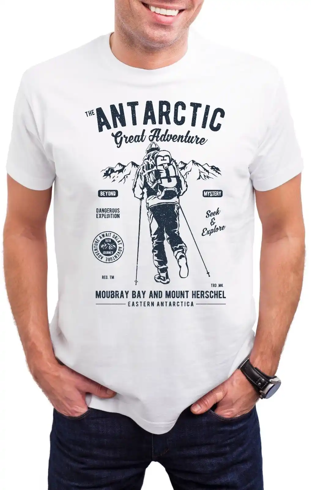 Antartic Adventure T-Shirt Mens Antarctica dangerous expedition white Antartic Adventure T-Shirt Mens Antarctica dangerous expedition white