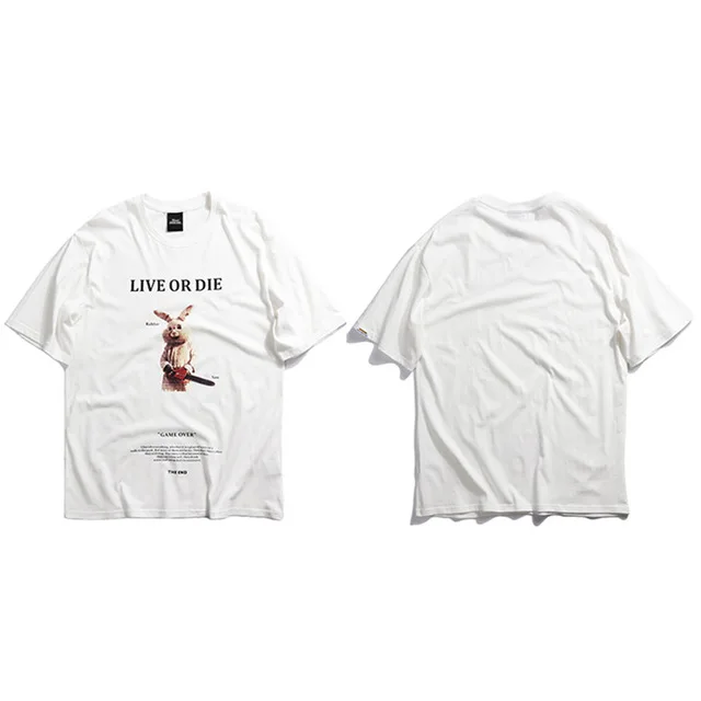 Мужская футболка смешной кролик с принтом пилы, летняя хлопковая футболка с короткими рукавами в стиле хип-хоп, свободная уличная футболка для мужчин, camiseta masculina - Цвет: Белый