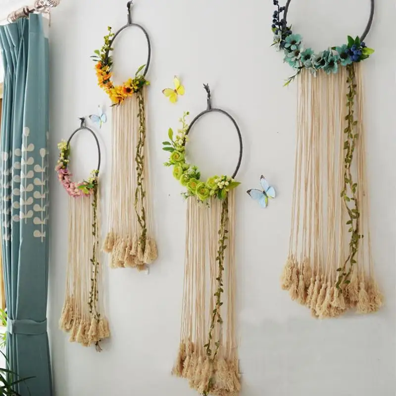 

Bohemian Style Simple Floral Macrame Fringe Tassel Flower Dream Catcher Wall Hanging Wall Home Decoration Ornaments VQW2822