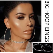 高級クリスタルビッグフープイヤリングセクシーなイヤリングアクセサリーファッション誇張フープ耳ループサークル女性ガールのジュエリー(China)