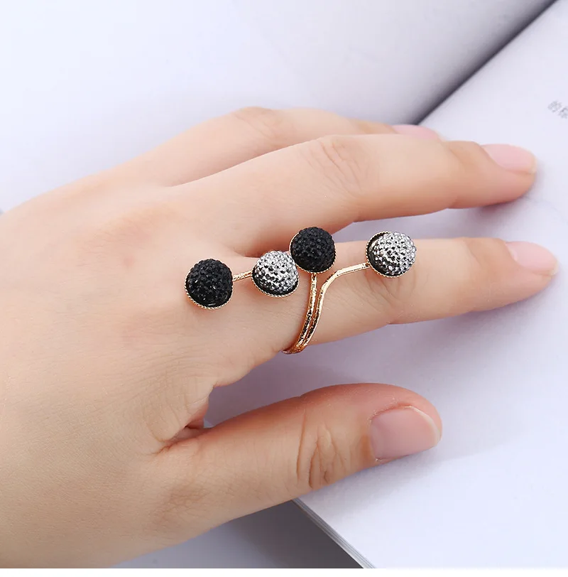 

Simple Resin Rhinestone Rings Round Circle Balls Finger Ring Fashion Jewelry Accessories For Women Gifts Opening Adjustable Size