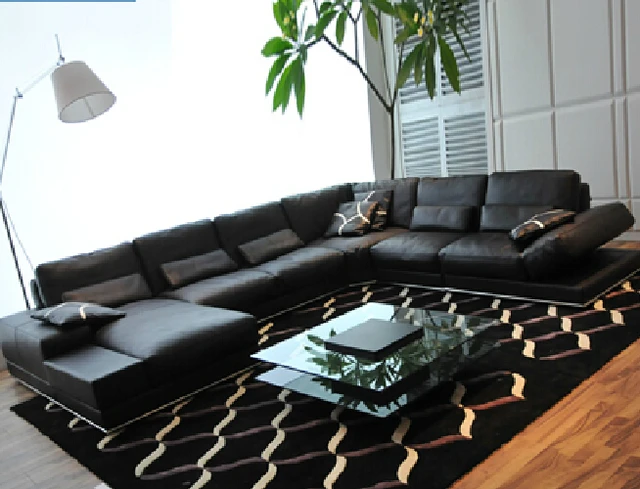 Us 2988 0 All Black Leather Sofa Living Room Set Modern Foshan Nav223 In Sofas From Furniture On Aliexpress