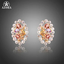 Бренд AZORA, модные ювелирные изделия, золотой цвет, Овальный Цветок, серьги-гвоздики для женщин, Разноцветные серьги с австрийскими кристаллами TE0298