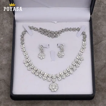 

New design luxury sparking brilliant Zircon clear necklace earrings wedding bridal jewelry sets dress accessories free shipping