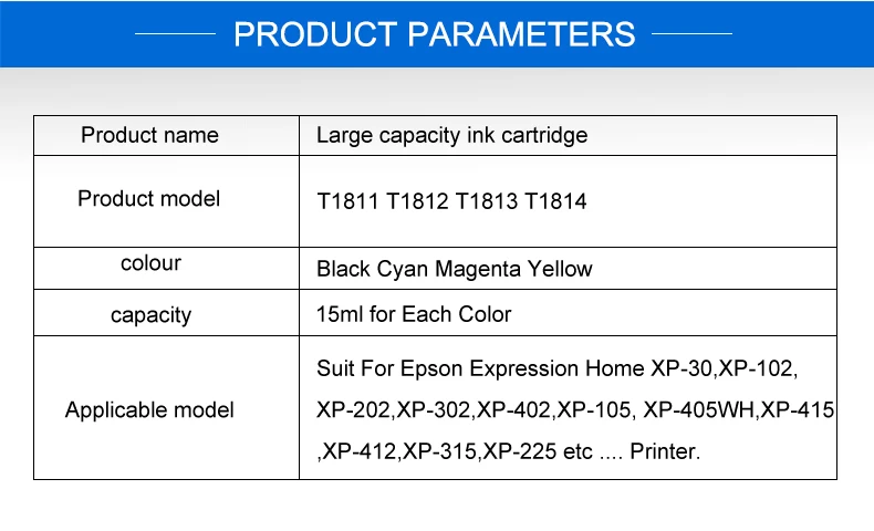 Cartucho de Impressora para Epson Cartuchos de Tinta para Xp212 Xp225 Xp312 Xp315 Xp412 Xp415 Impressoras T1811 T1812 T1813 T1814 Xp215 3 Computador e Escritório