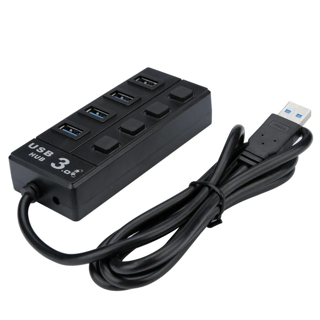 Горячий 4 порта с Супер Скоростью USB 3,0 концентратор вкл/выкл адаптер для коммутаторов концентратор с кабелем для MacBook, ПК, ноутбук высокая скорость