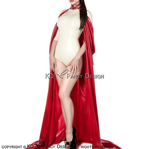 

Red Sexy Latex Cloak With Belt On Neck Rubber Robe Jacket Coat Top YF-0067