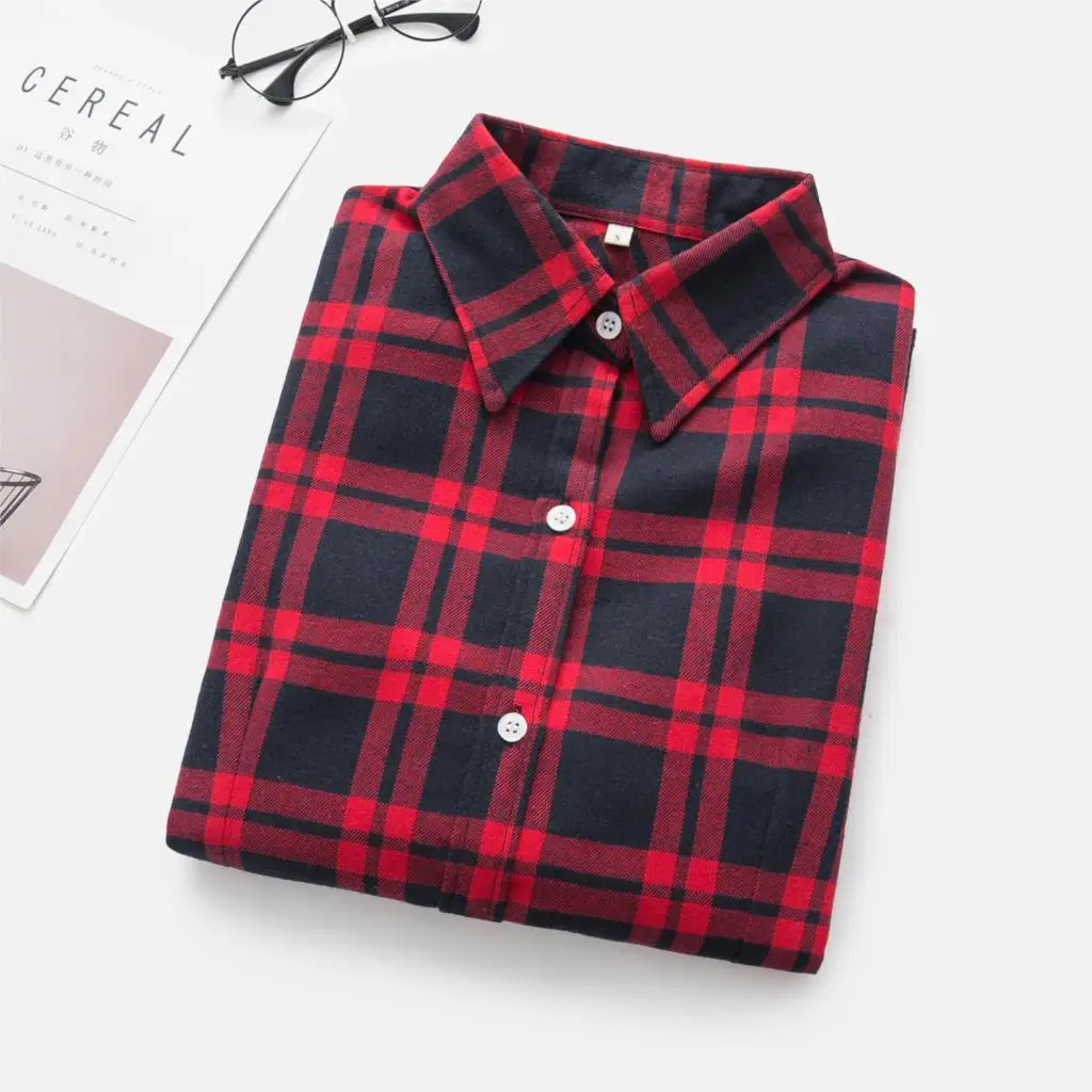  Women's Shirts 2018 Autumn and Winter female shirt plaid shirt women slim long sleeve cotton Blouse