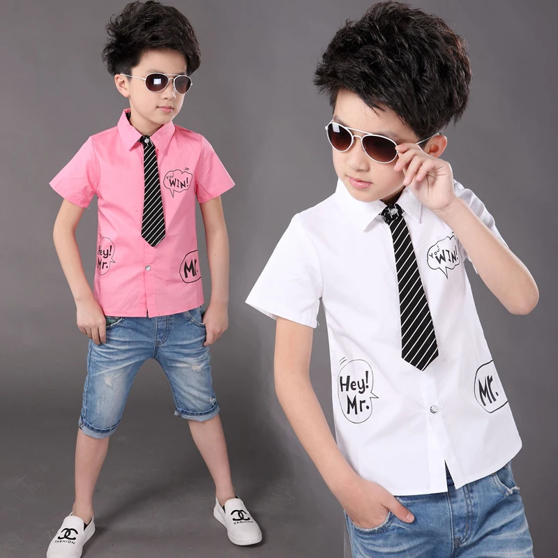 New Boys Casual Shirt White And Pink Boys Dress Shirts Chemise Garcon