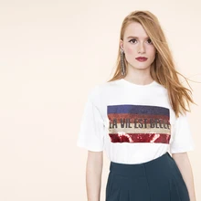 Футболка LA VIE EST BELLE с коротким рукавом неупакованные блестки женская футболка