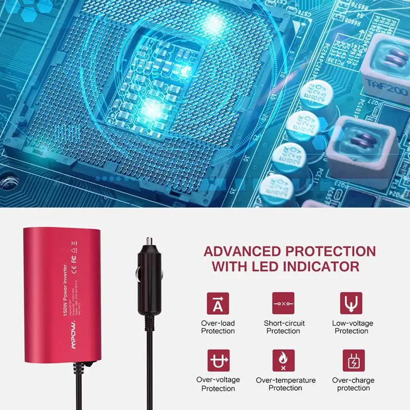 VicTsing Car Power Inverter DC 12V to 110V AC Converter QC 3.0 Portable Car Adapter 150W Power Inverter Adapter with Dual USB    (8)