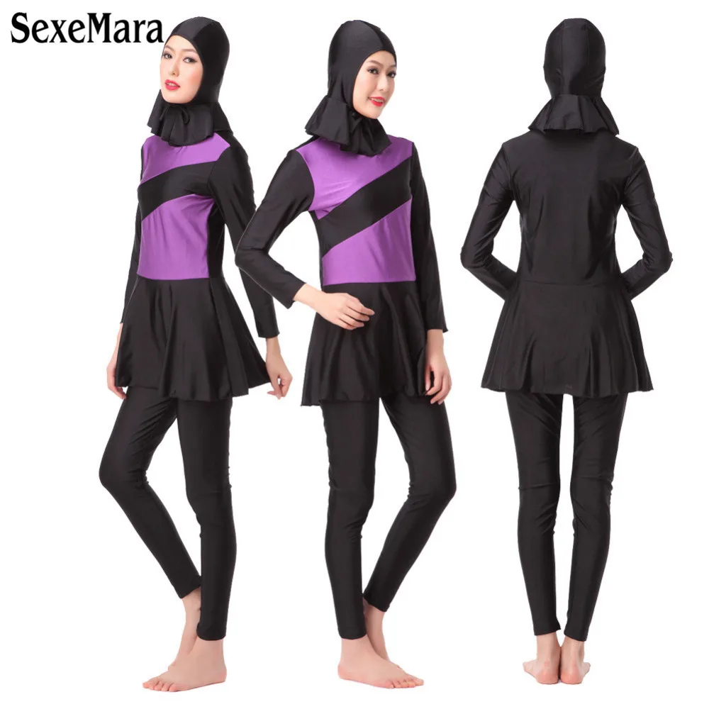 SexeMara Исламский купальник дамы арабский, мусульманский пляжная одежда комплект-хиджаб женская мусульманская закрытые купальные костюмы скромные Ислам ic Плавание