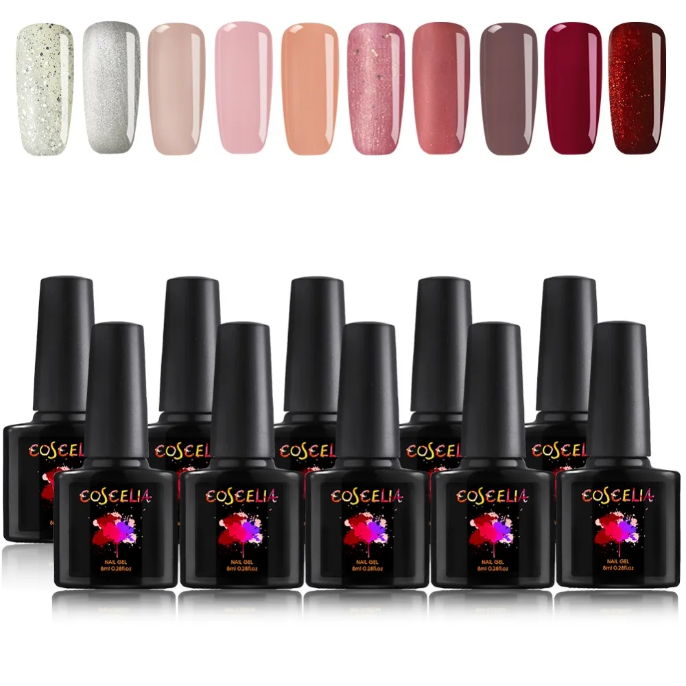 

8ml 10pcs/Kit Pure Gel Nail Polish Gift Semi Permanent Nails Gel Varnish Long-lasting Soak Off Nail Polish Manicure Set
