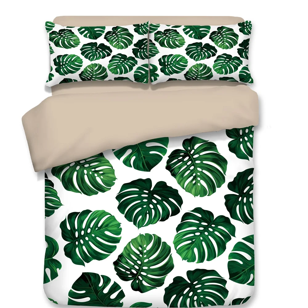 Monstera Leaf Print Bedding Twin Full Queen King Single Double Size