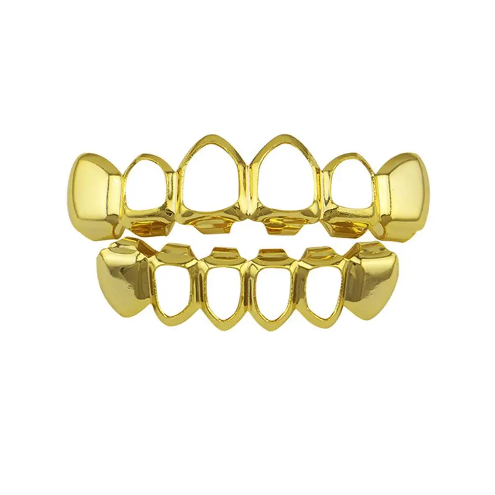 DreamBell Позолоченные гальванические Модные полые зубы Grillz набор зубов гнездо блестящие накладные зубы для рэпера хип-хоп - Окраска металла: Golden