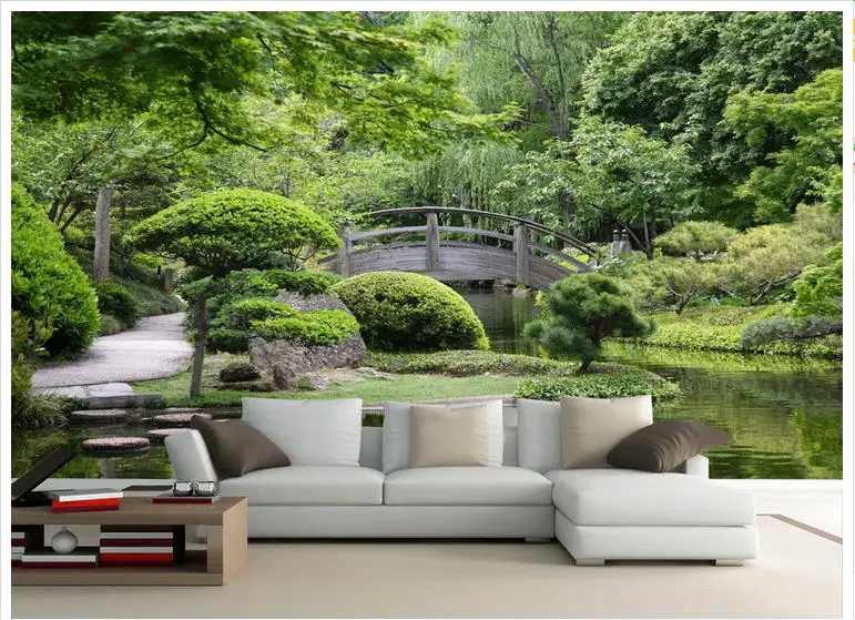 Custom photo wallpaper 3d wall murals Green garden Forest tree landscape Bridges background papers home decor | Обустройство дома