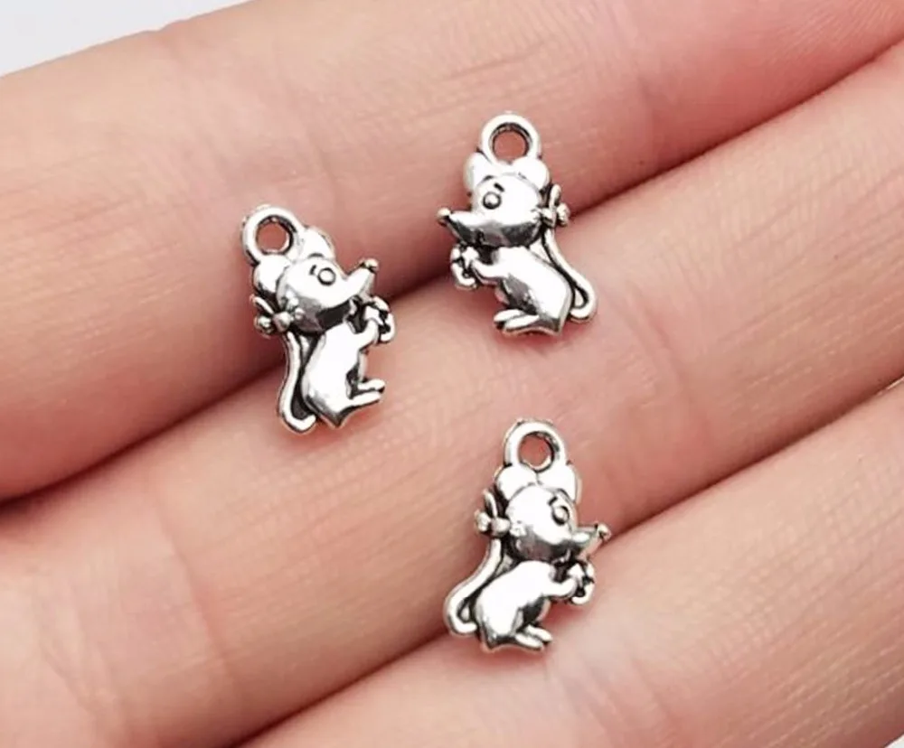 

50pcs/lot--12x7mm,mouse cham,Antique silver plated Small Mouse Cute Rat charms,DIY supplies,Jewelry accessories