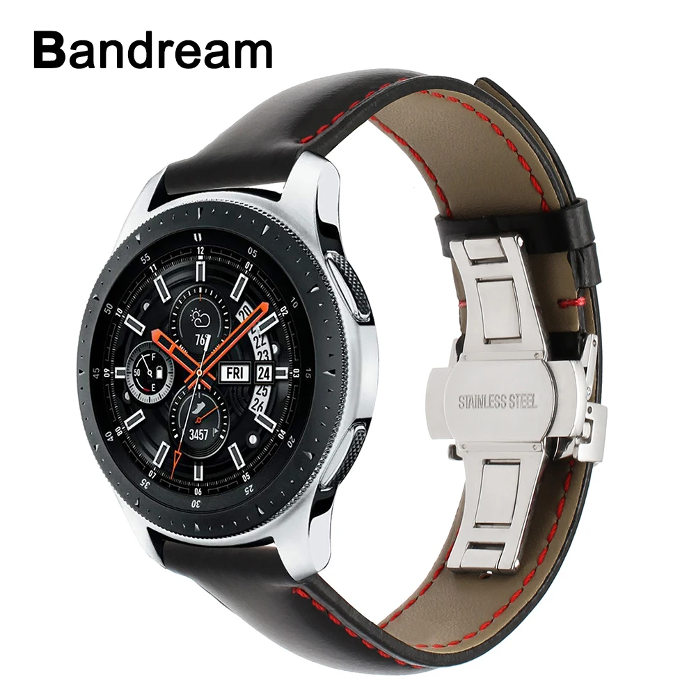 

Genuine Calf Leather Watchband for Samsung Galaxy Watch 46mm 42mm SM-R800/R810 Butterfly Clasp Band Sports Strap Wrist Bracelet