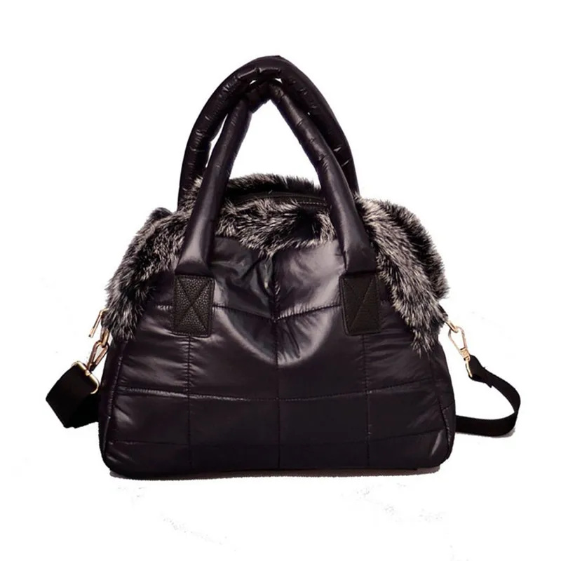 

2018 New Handbags Luxury Designer Women Rabbit Fur Handbags New winter Padded Bag Soft Cotton Space Handbags Women Shoulder