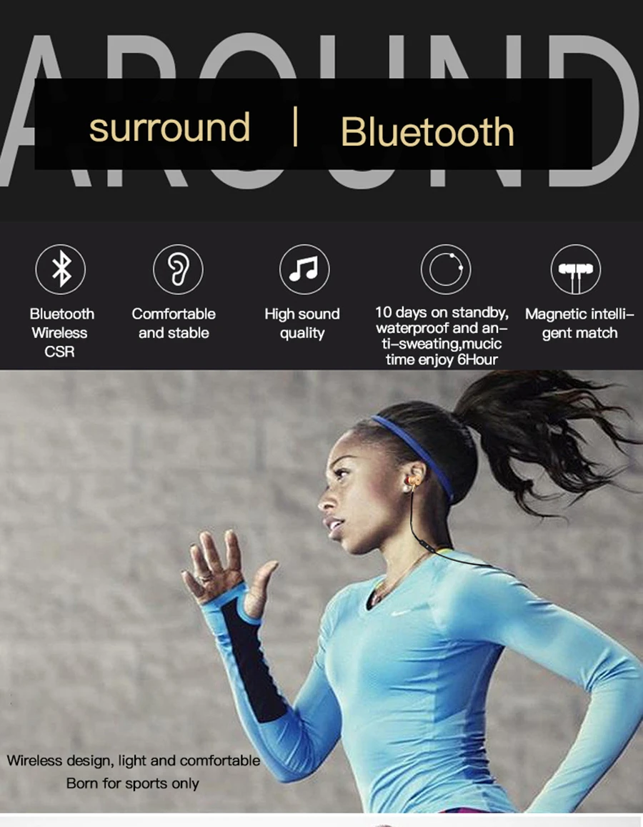 Magnetic music bluetooth earphone Y10 sport running wireless bluetooth headset with Mic For iPhone 8 X 7 Xiaomi 005